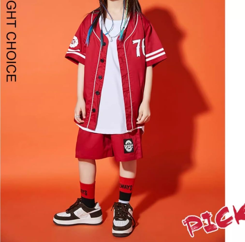 Amazon | 赤 緑 ベースボールシャツ キッズダンス衣装 子供服
